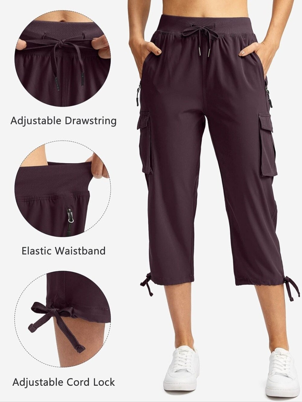 Women’s Wine Cargo Capri Pants with Adjustable Waist PLUS SIZE - Never Worn